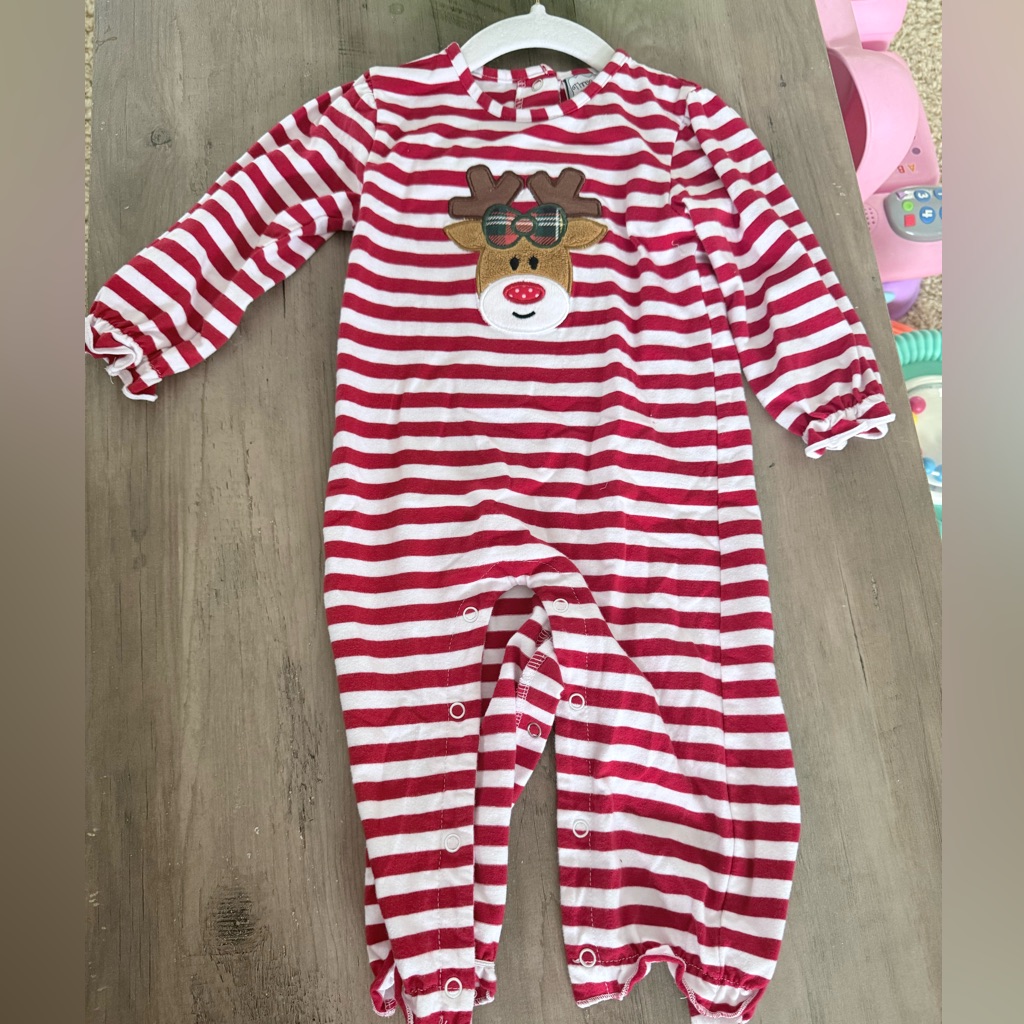 Festive Red And White Striped Reindeer Footie